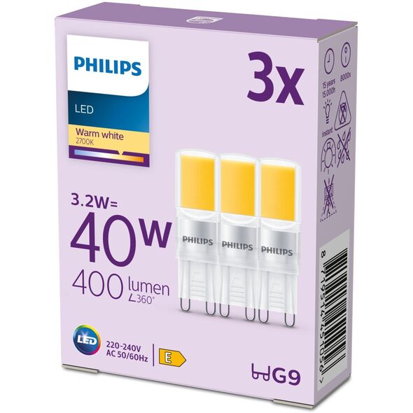 Signify Philips LED Standard Brenner 40W G9 Warmweiß non-dim 3er P