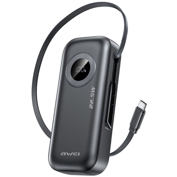AWEI PowerBank PA-9 10000mAh 22.5W με αποσπώμενο καλώδιο μαύρο/black