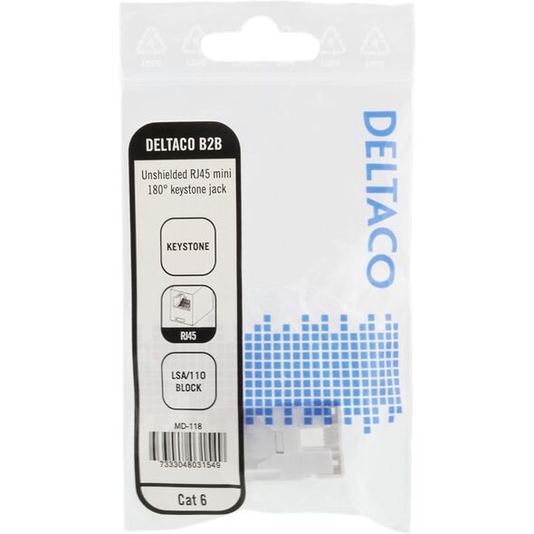 Deltaco Deltaco MD-118, Flat, White, RJ-45, RJ-45, Female, Female