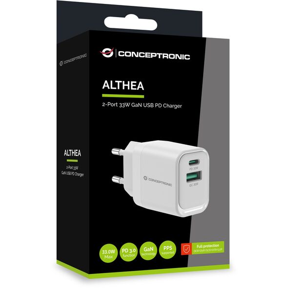 Φορτιστής CONCEPTRONIC 2Port 33W,1xUSB-C,1xUSB-A λευκό