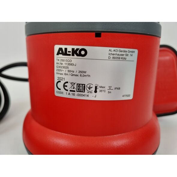 Αντλία αποστράγγισης για καθαρό νερό AL-KO TK 250 Eco, 6μ-100λ/λεπτό, 250 W