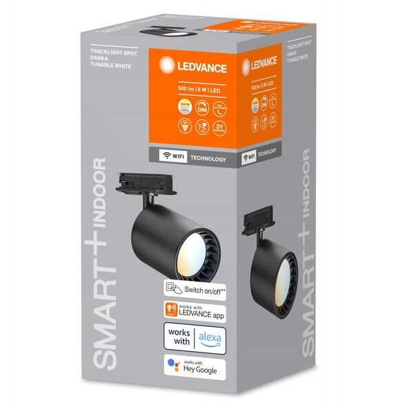 Έξυπνος LED προβολέας ράγας LEDVANCE TRACKLIGHT OSAKA, 8W, 2700-6500K, 500lm, 80deg, μαύρο