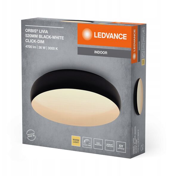Φωτιστικό οροφής LED LEDVANCE ORBIS LIVIA 36W 3000K 4700lm Click DIM μαύρο χρώμα 52x11.5cm