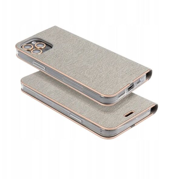 Θήκη LUNA Book Gold για XIAOMI Redmi Note 14 4G (GLOBAL - 164,84mm x 78,15mm x 8,16mm) ασημί