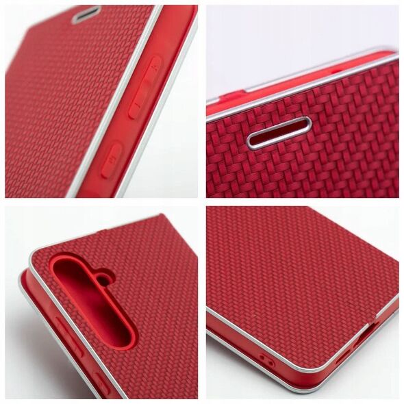 Θήκη LUNA Book Carbon για XIAOMI Redmi Note 14 4G (GLOBAL - 164,84mm x 78,15mm x 8,16mm) κόκκινο