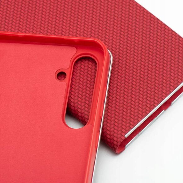 Θήκη LUNA Book Carbon για XIAOMI Redmi Note 14 4G (GLOBAL - 164,84mm x 78,15mm x 8,16mm) κόκκινο