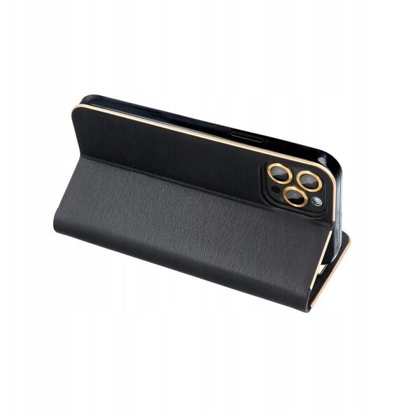 Θήκη LUNA Book Gold για XIAOMI Redmi Note 14 4G (GLOBAL - 164,84mm x 78,15mm x 8,16mm) μαύρο