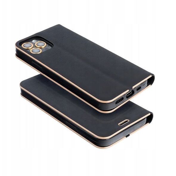 Θήκη LUNA Book Gold για XIAOMI Redmi Note 14 4G (GLOBAL - 164,84mm x 78,15mm x 8,16mm) μαύρο