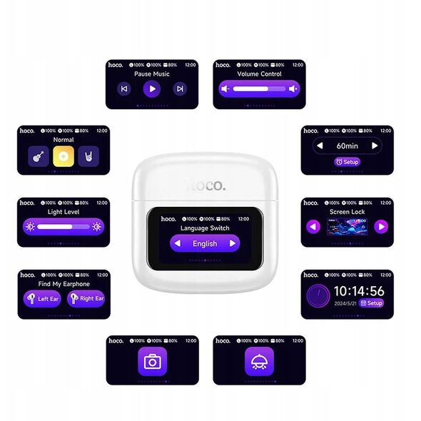 HOCO ασύρματα ακουστικά bluetooth με οθόνη αφής TWS EQ14 λευκά