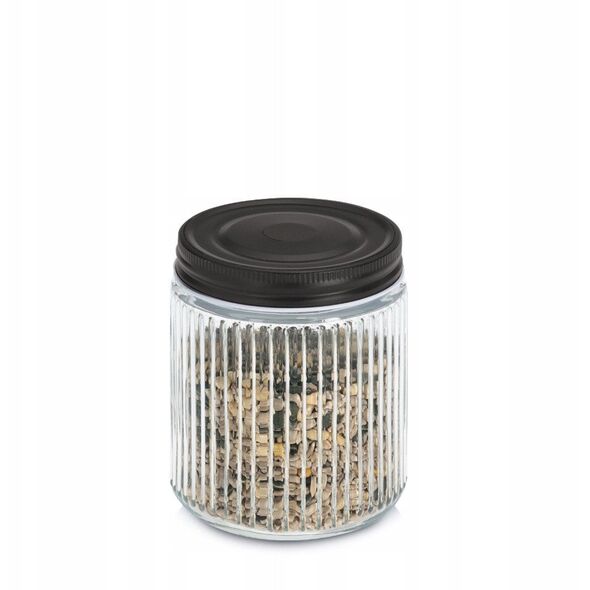 Βάζο με μεταλλικό καπάκι KITCHEN ESSENTIALS, ραβδωτό γυαλί