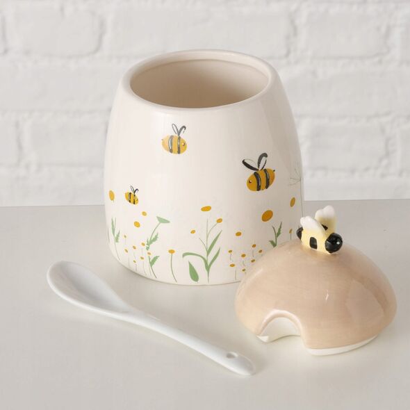 Κεραμικό δοχείο με καπάκι και κουτάλι HONEY, 445 ml