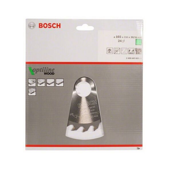 Bosch Tarcza pilarska Optiline Wood 165x30x2,6mm 24z - 2608640602