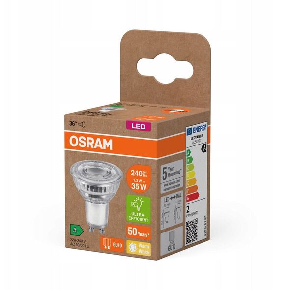 OSRAM 4099854245190 LED-ανακλαστική λάμπα EEK A (A - G) GU10 Ανακλαστήρας 1.3 W = 35 W Θερμό λευκό (Ø x H) 50 mm x 50 mm 1 τεμ