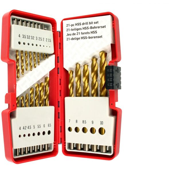 21PCS TITANIUM COATED HSS DRILL BIT SET