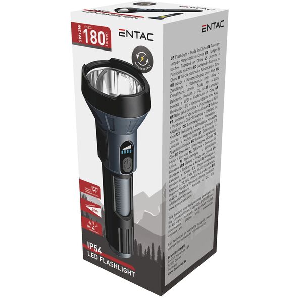 φακός LED ENTAC, IP54, 3W+3W, 180lm, επαναφορτιζόμενος, USB, COB, λειτουργία powerbank