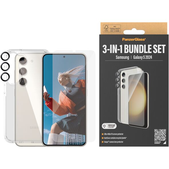 PanzerGlass 3-in-1 Pack Samsung Galaxy S24 -Ultra-Wide Fit