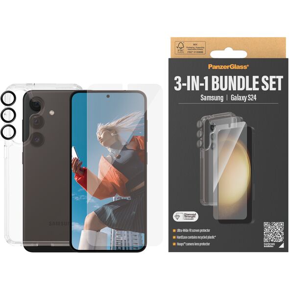 PanzerGlass 3-in-1 Pack Samsung Galaxy S24 -Ultra-Wide Fit