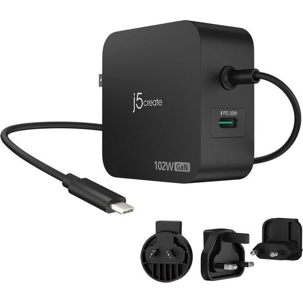 j5create JUP25102V Słuchawki, Komputer przenośny, Telefon komórkowy, Laptop, Przenośna konsola do gier, Smartfon, Smartwatch, Tablet Czarny Prąd przemienny, USB Wewnętrzna