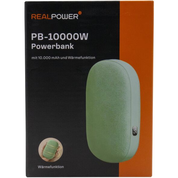 RealPower Powerbank PB-10000W,10.000mAh,πράσινο,λειτουργία θέρμανσης