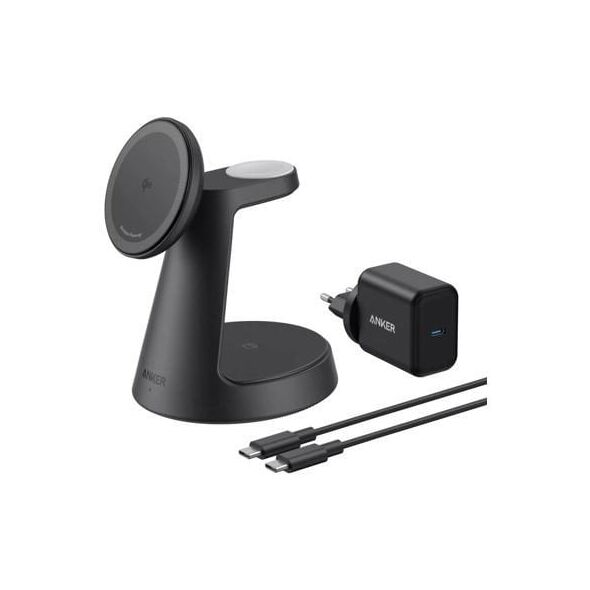 ANKER MagGo 3-in-1 Charging Station ασύρματος σταθμός φόρτισης μαύρος Qi2 15W για iPhone συμπεριλαμβανομένης πιστοποιημένης μονάδας για Apple Watch