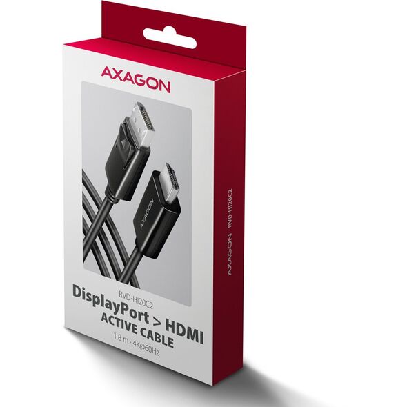 AXAGON RVD-HI20C2, DisplayPort -> HDMI 2.0b konwerter / kabel 1.8m, 4K/60Hz