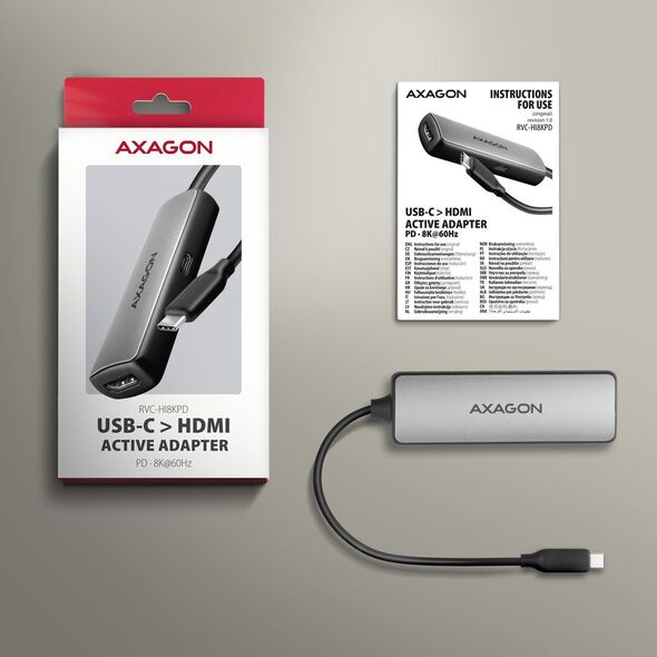 AXAGON RVC-HI8KPD, USB-C -> HDMI 2.1 konwerter / adapter, 8K/60Hz, 4K/144Hz, HDR10+, PD100W