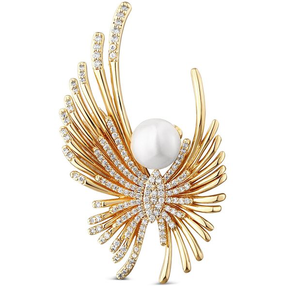 Jwl Luxury Pearls Χρυσή καρφίτσα αγγέλου με μαργαριτάρι και κρυστάλλους JL0822