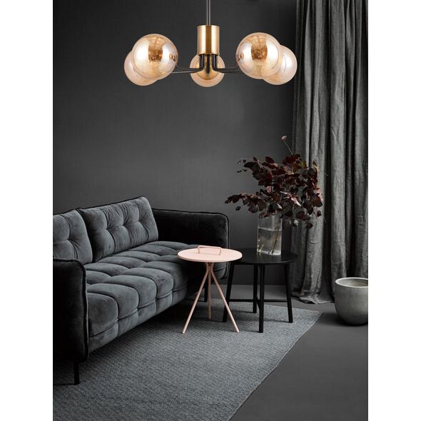 Φωτιστικό κρεμαστό G. LUX Amber, 5 x E27, μαύρο/ορείχαλκο χρώμα, ο60 cm