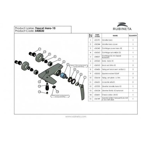 Μπαταρία μπάνιου RUBINETA AERO 10, κοντό στόμιο