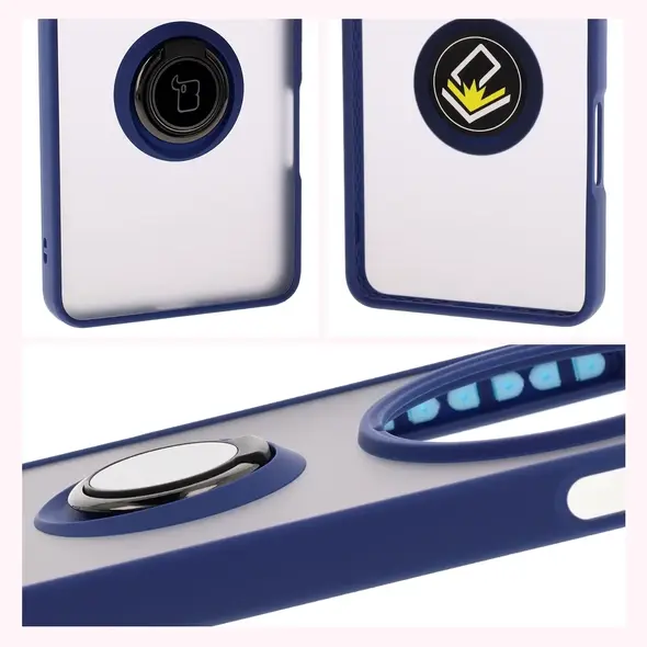 Etui z uchwytem na palec Bizon Case Hybrid Ring do Oppo Find X8 Pro przydymione z granatową ramką