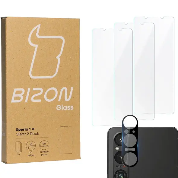3x Szkło na ekran + szkło na aparat BIZON Clear do Xperia 1 V