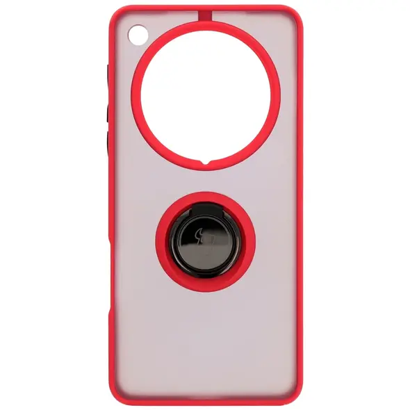 Etui z uchwytem na palec Bizon Case Hybrid Ring do Oppo Find X8 Pro przydymione z czerwoną ramką