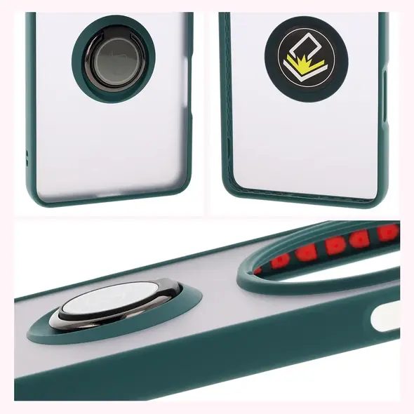 Etui z uchwytem na palec Bizon Case Hybrid Ring do Oppo Find X8 Pro przydymione z ciemnozieloną ramką