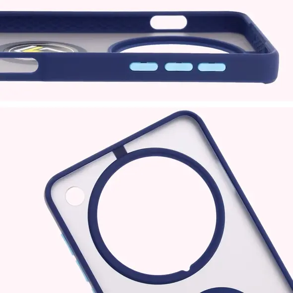 Etui z uchwytem na palec Bizon Case Hybrid Ring do Oppo Find X8 Pro przydymione z granatową ramką