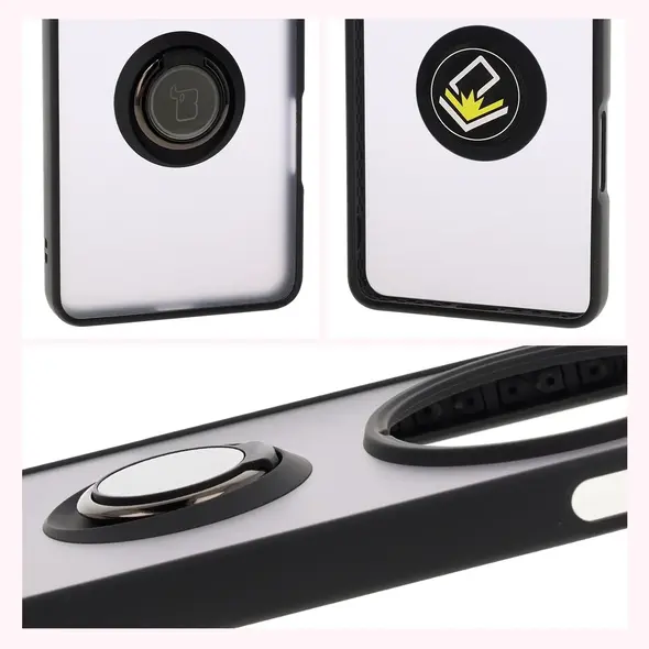 Etui z uchwytem na palec Bizon Case Hybrid Ring do Oppo Find X8 Pro przydymione z czarną ramką