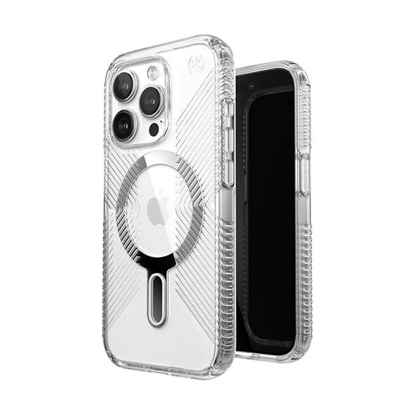 Etui Speck Presidio Perfect-Clear Grip ClickLock MagSafe Apple iPhone 15 Pro (Clear/Chrome Finish/Serene Silver)