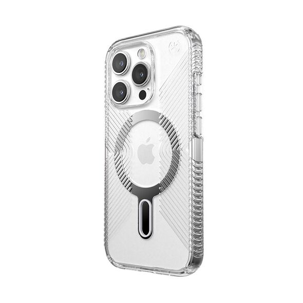 Etui Speck Presidio Perfect-Clear Grip ClickLock MagSafe Apple iPhone 15 Pro (Clear/Chrome Finish/Serene Silver)