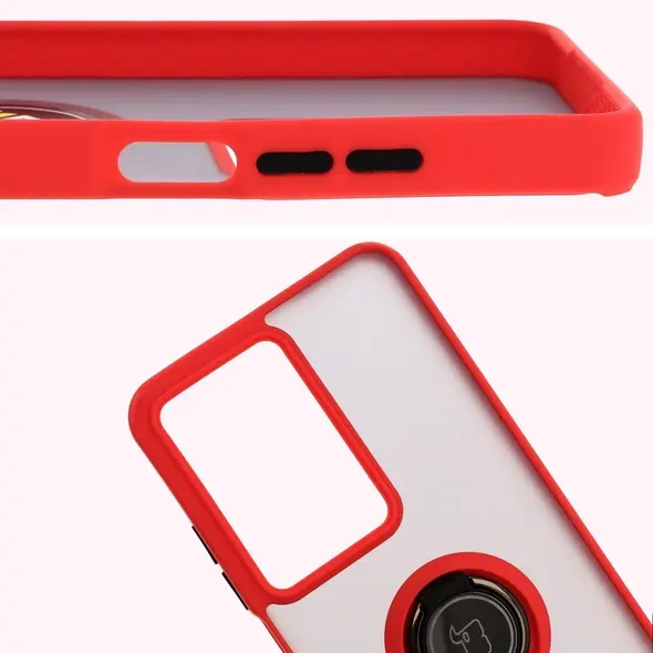 Etui z uchwytem na palec Bizon Case Hybrid Ring do Realme C75 4G / 14x 5G przydymione z czerwoną ramką