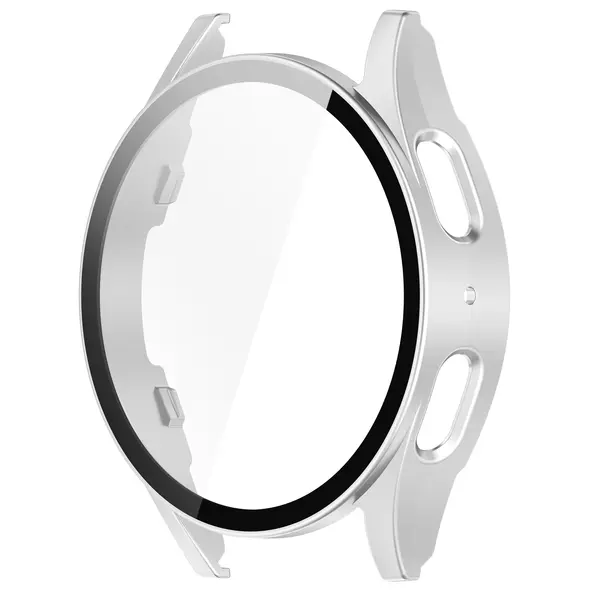 Etui ze szkłem do zegarka Bizon Case+Glass Watch do Samsung Galaxy Watch 7 44 mm satynowo srebrne