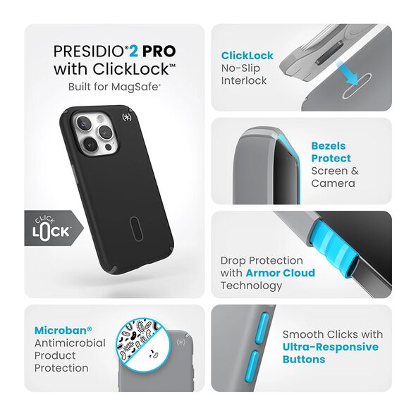 Etui Speck Presidio2 Pro ClickLock & MagSafe Apple iPhone 15 Pro (Black/Slate Grey/White)