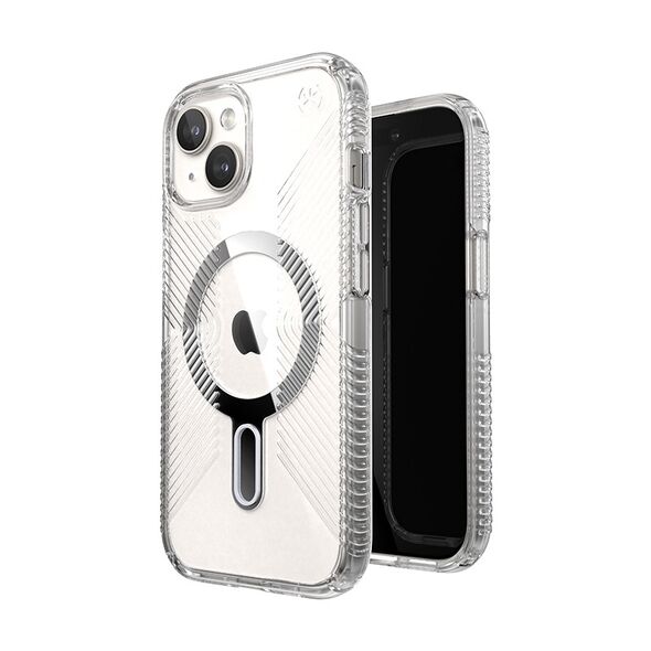 Etui Speck Presidio Perfect-Clear Grip ClickLock MagSafe Apple iPhone 15 (Clear/Chrome Finish/Serene Silver)