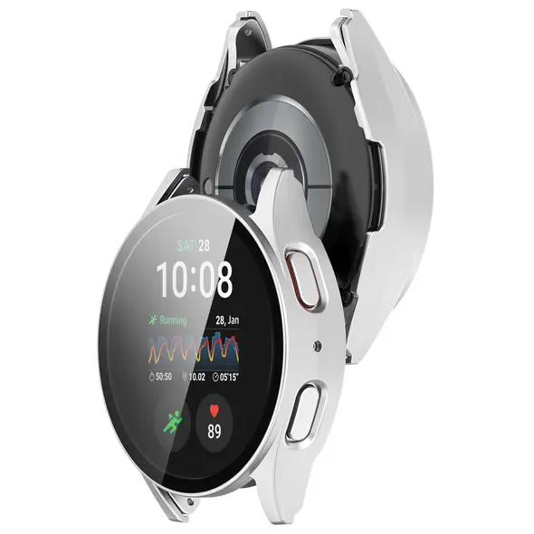 Etui ze szkłem do zegarka Bizon Case+Glass Watch do Samsung Galaxy Watch 7 44 mm satynowo srebrne