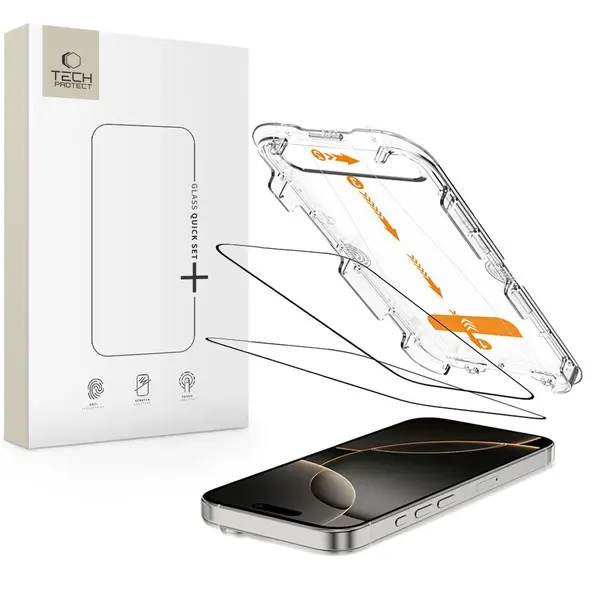 Szkło hartowane Tech-Protect Quick Set+ Apple iPhone 16 Pro Max Black [2 PACK]