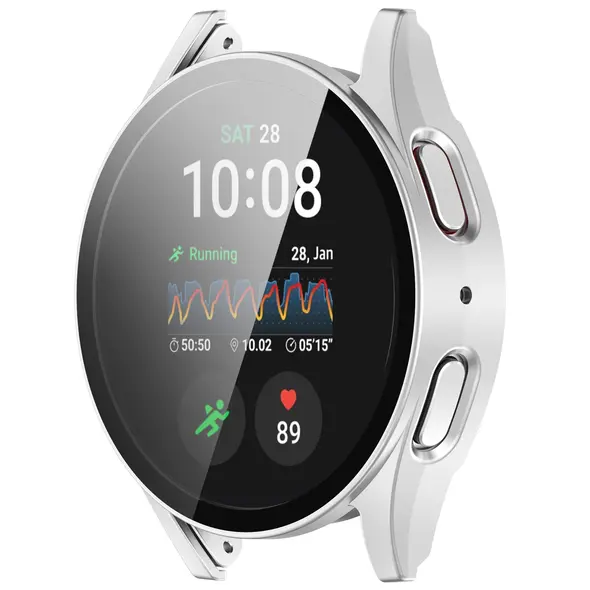 Etui ze szkłem do zegarka Bizon Case+Glass Watch do Samsung Galaxy Watch 7 44 mm satynowo srebrne