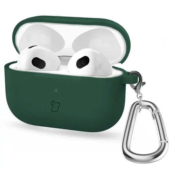 Silikonowe etui z karabińczykiem Bizon Case Headphone Silicone do Apple AirPods 4 ciemnozielone
