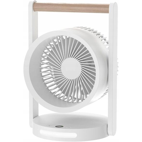 WENTYLATOR BIURKOWY Z DREWNIANĄ RĄCZKĄ, POZIOMY PRĘDKOŚCI, Z LAMPKĄ NOCNĄ, WYŚWIETLACZ, WSKAŹNIK NAŁDAOWANIA , LADOWANIE USB C, 10W, 3600 mAh,6,4"