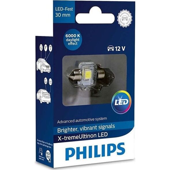 Philips ŻARÓWKA RURKOWA 12V/1V LED 14X30MM FESTOON X-TREMEVISION LED 6000K SV8,5