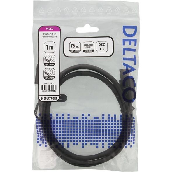 Kabel Deltaco DisplayPort - DisplayPort 1m czarny (DP8K-1010)