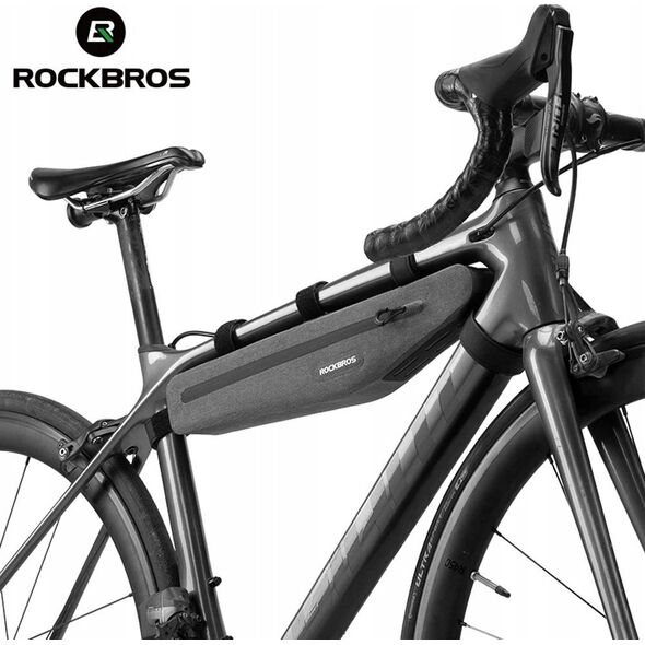 RockBros Długa sztywna torba rowerowa wodoodporna mocowany do ramy 1.5L szara ROCKBROS