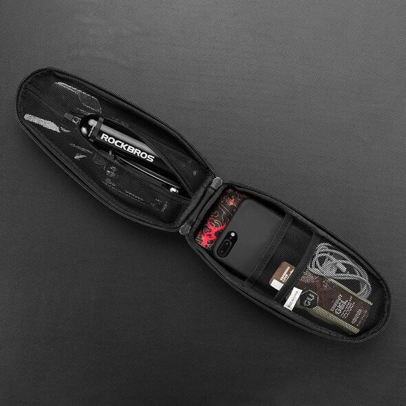 RockBros Twarda torba rowerowa wodoszczelna mocowana na ramę 1.1L czarna ROCKBROS